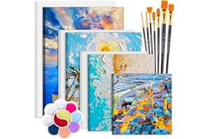 JOYBOY Lienzos para Pintar,Set de 7 Paneles de Lienzo,Lienzos Preestirados, Lienzos Blancos Imprimados,PLienzos Enmarcados 100% Algodón,para profesionales,aficionados y principiantes