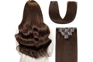 ‎AGMITY AGMITY Clip in Extensions Echthaar Dunkel Braun 50cm 7 Stück 120g Unsichtbar Gerade Glatt Nahtlos Zum Anklippen Menschenhaar Doppelt Genäht (50cm #2 Dunkel Braun)