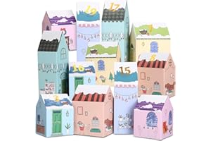 Kesote Adventskalender zum befüllen Kinder Weihnachtskalender Boxen 24 Häuser Schachteln Weihnachten Kiste Geschenkboxen Karton zum Basteln Deko Mädchen Junge Weihnachtsdeko
