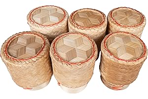 CCcollections Cesta de arroz pegajosa de bambú tradicional hecha a mano - Cesta para servir arroz (Round Sticky Rice 6 set)