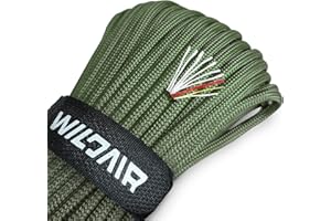 WILDAIR Paracord Survival Paracord Parachute Fire Cord Survival Ropes 4-in-1 5/32" Diameter U.S. Military Type III with Integrated Fishing Line, Fire-Starter Tinder