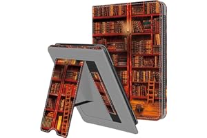 Fintie Funda Vertical para 6,8" Kindle Paperwhite de 11.ª generación (Modelo de 2021), Carcasa de Cuero Sintético con Bolsillo para Tarjeta y Correa de Mano, Auto-Reposo/Activación, (Z-Biblioteca)
