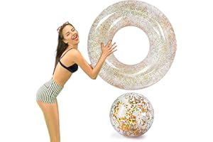 ‎VGOODALL VGOODALL Aufblasbare Schwimmreifen, Größer Glitzer Schwimmring mit Glitzer Wasserball für Erwachsene Pool Badspielzeug Party Deko Durchmesser