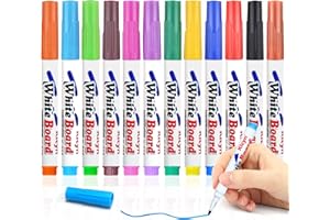 AUTOAU Feutre Tableau Blanc Effacable 12 Couleurs Feutre Ardoise Effacable Marqueur, Pointe Fine Marqueur Tableau Blanc Effacable Marqueur Craies Liquide à Sec Pour Maison L'école Bureau Conférence