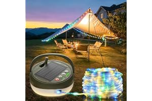 Glocusent Uppladdningsbar campinglampa med 10 m campingljusslinga 130 lysdioder, 2 500 mAh 30-tal återhämtning campinglykta med 12 belysningslägen och 10 RGB-lykta för tält, trädgård, vandring