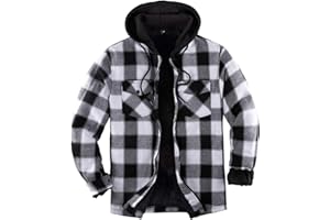 ZENTHACE Veste chemise à capuche doublée Sherpa avec fermeture éclair intégrale pour homme