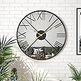 20inch Large Modern Mirror Wall Clock for Living Room,Decorative Metal Roman Numeral Big Clock Home Decor Silent Non Ticking Mirrored Wall Clocks for Kitchen, Bedroom, Study,Black Decoration