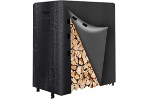 SANHENG Kaminholzregal, Metall Brennholzregal Feuerholzregal mit wasserdichter Abdeckung, Innen und Aussen, schwarz (122x36x122cm)