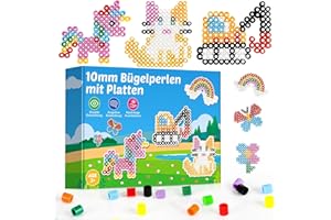 FUNZBO Bügelperlen Set Groß 10mm - Komplettset mit 2 Bügelplatten, Vorlagen für Kinder ab 3 Jahre - Extra Große Perlen für Kleinkinder