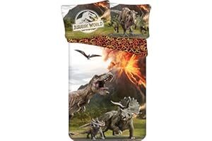 Theonoi Zestaw 2-częściowy komplet pościeli dwustronnej 135 x 200 80 x 80 bawełna · pościel dziecięca Öko-Tex Standard niemiecki standardowy rozmiar T-Rex (Jurassic)