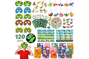 Acebwhtoy Dinosaurier Kindergeburtstag Mitgebsel Set, 120 Stück Dino Geburtstag Deko,Dino Party Gastgeschenk mit Schnapparmband Geschenktüte Schlüsselanhänger für Mädchen Jungen