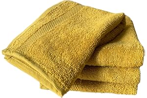 Sue Rossi Face Cloth Set of 4, Egyptian Combed Cotton, 30cm x 30cm Wash Cloth Flannel, Very Soft & Absorbent, Quick Dry 600gsm Bathroom Towels. (Mustard)