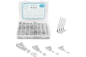 NOLDAR | Surtido de tornillos allen con cabeza de botón, tuercas hexagonales y arandelas planas. Kit tornillería en acero inoxidable de 1000 piezas Métrico M3 M4 M5 M6. Longitudes desde 8mm hasta 20mm