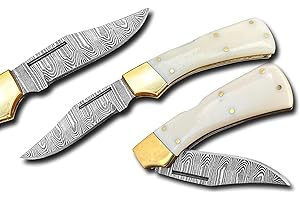 Novahaven Damaststahl Taschenmesser – Klappmesser für EDC, Jagd, Camping & Survival mit Holz-, Knochen- oder Harzgriff – Outdoor Geschenk-Messer (Mehrere Farben) (Weißknochen)