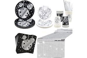 Ywediim 70s Disco Party Supplies, includes Plates, Napkins, Cups, Straws, Tablecloth, for Disco Cocktail Wedding 80s/90s Picnics and Travel Party Decorations Serves 20