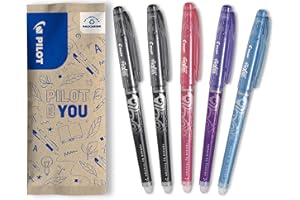 Pilot - Bolígrafo borrable FriXion Point, color Negro/rosa/azul claro/púrpura, 5 unidades.