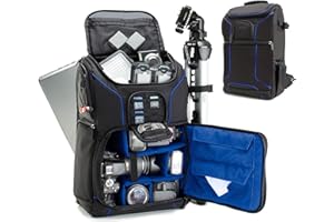 USA Gear Digital Camera Backpack DSLR Photo Bag with Comfort Design, Waterproof Cover, Laptop Storage, Tripod Holder, Adjustable Lens Storage - Compatible with Full-Sized Digital Cameras - Blue