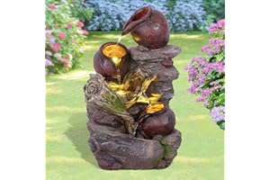 AMUR Fontana da giardino, fontana, fontana decorativa, fontana da interni, fontana con luce a LED, 230 V, gioco d'acqua per giardino, laghetto da giardino, terrazza