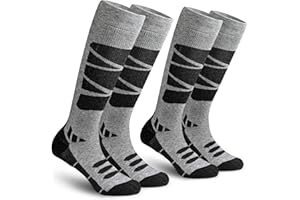 IRAMY Chaussettes de Ski pour Hommes et Femmes Laine Mérinos Chaudes Chaussettes d'hiver Longues Chaussettes Respirantes Hautes Performances Parfaites pour le Ski, le Snowboard, la Randonnée, 2 Paires