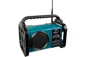 MEDION E66877 Radio de Obra Dab+ (Carcasa Robusta, a Prueba de Salpicaduras de Agua (IP44), Bluetooth 5.0, Radio FM PLL, luz de Trabajo LED, Funcionamiento con batería y con Red eléctrica) Azul