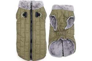 JoyDaog Ciepłe polarowe płaszcze dla psów z wytrzymałą uprzężą, buitl w kształcie litery D, wodoodporna kurtka dla szczeniaka dla małych psów, kamizelka dla psa na mroźną zimę, zielona, rozmiar M