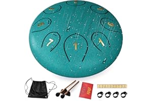 LIDGUNI Stahlzungentrommel, 6 Zoll 8 Tone C-Dur Zungentrommel Schlagzeug Anfänger, Steel Pan Töne Schlaginstrument, Hand Pan Drum für Meditation Yoga Klangheilung, Malachitgrün