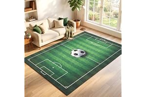 Wpokke Fotbollsplan, matta, fotbollslekmatta, 160 x 240 cm, stor fotbollsmatta, dekorativ matta för lekrum, ungdomsrum, varda