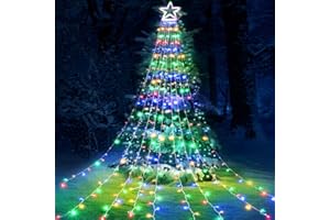 iShabao Oświetlenie choinkowe z gwiazdkami, 317 diod LED, oświetlenie bożonarodzeniowe na zewnątrz, 3 m x 9 girland, łańcuch świetlny na choinkę, na okno, do ogrodu (kolorowe)