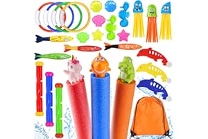 LUBIBI HapeeFun 29pcs Giocattoli da Immersione Allenamento in Piscina, Set con Pistola ad Acqua, Bastoncini, con Custodia, per Bambini