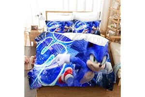 SMNVCKJ Sonic - Juego de Cama con Fundas de Almohada, 3D Sonic 100% Microfibra, Grueso y Suave, Adecuado para niños y niñas (3,King 220 x 240 cm)