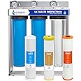 Express Water Heavy Metal Anti-Scale Whole House Water Filter – 3 Stage Whole House Water Filtration System – Polyphosphate, KDF, Carbon Filters – Pressure Gauges, Easy Release, 1” Inch Connections