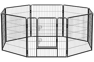 Feandrea Parc pour Chien, Enclos pour Chiot, Clôture, Chenil, Cage, 8 Panneaux, Double Verrou en L, Chaque Panneau 77 x 80 cm, Intérieur, Extérieur, Jardin, Chien, Lapin, Poule, Noir PPK88H