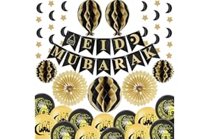 SWPEED Eid Mubarak Decorations,Eid Ramadan Mubarak Decorations Sets for Home with Eid Mubarak Banner Balloon,Honeycomb Paper Lanterns,Eid Hanging Crescent Moon Star for Muslim Islamic Ramadan Party Decor