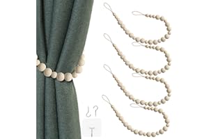 OCIOLI 4 alzapaños de Cortina de Cuentas de Madera Estilo Bohemio para Cortinas de Pared, alzapaños de Cortina con Ganchos para decoración Bohemia decoración (Madera, 4)