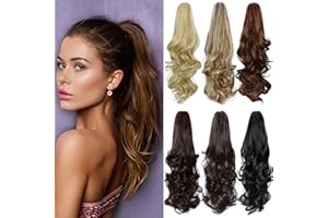 PARXITN Ponytail Extension 40cm Lang Gewellt Clip in Haarteil Synthetischem Claw Pferdeschwanz Haarverlängerung Zopf