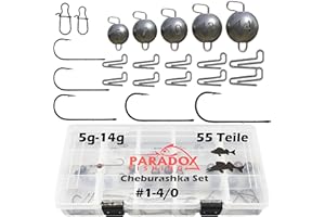 ‎PARADOX FISHING Paradox Fishing Cheburashka Blei Set I 27 Bleie (3g/5g/7g/10g/12g/14g) je 4/5 Stück mit Box (59 teilig) I Blei für Offset Haken - Dropshot Blei Drop Shot Blei Jigköpfe