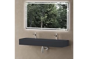 doporro Lavabo Bagno Sospeso Rettangolare Lavabo doppio da Appoggio con 2 Fori Rubinetto 120 x 40 x 14 cm Antracite Opaco Lavandino in Resina Minerale Ideale per Casa Ristorante e Hotel Colossum6028