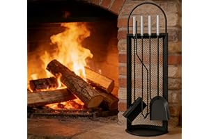 Kingson - Juego de 5 accesorios para chimenea con mangos de acero inoxidable 22x16x67cm - Kit de herramientas para chimenea elegante y duradero - Negro