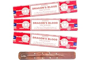 Satya Nag Champa Dragons Blood Incense Sticks | with SAMASIA incense sticks holder | Used for Aromatherapy, Spa, Yoga, Weddings, Meditation, Healing, Positivity and Relaxation (Pack of 3)