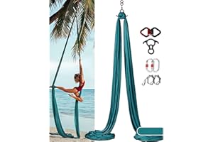 BEERMMAY Yoga Vertikaltuch (8x2.8m) - Yogatuch Zum Aufhängen, Trapez Schaukel, Yoga Schaukel Set, Akrobatik Tuch Aerial Yogatuch Seide Für Erwachsene, Starke Tragfähigkeit, Sicherer Schutz(Color:Dunkelgrün)