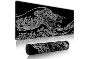 ENONJOY Japanese Sea Wave Large Mouse Mat Gaming,Mouse Mat Large Mouse Pad Gaming, 31.5x11.8in Keyboard Mousemat Desk Mat with 3mm Non-Slip Base,Mousepad for Gaming Office Work