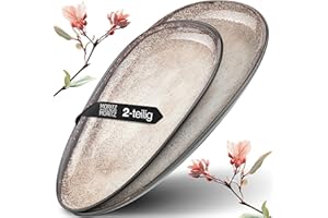 Moritz & Moritz VIDA Servierteller Set Beige - 2x Große Teller aus hochwertigem Porzellan, Modern & Zeitlos, Mikrowellen- & Spülmaschinengeeignet - Perfekt für Salate, Grillfleisch, Snacks & mehr