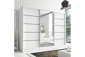 ‎A&J MÖBELLAND A&J MöbelLand Kleiderschrank Aurelia 2 – Schwebetürenschrank 200 cm breit mit Spiegel, 3-türig, Kleiderschrank mit Schubladen, Schiebetürenschrank für Schlafzimmer oder Garderobe