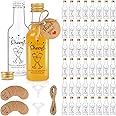 Fayavoo 50 Pack Miniature Alcohol Bottles, 50ml Resuable Small Plastic Bottles with Lids, Mini Empty Shot Bottles with Gold Screw Caps and Liquid Funnel, Mini juice shot bottles for Weddings, Parties