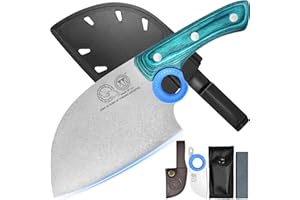 XYJ Authentic Since 1986,Couteau de boucher serbe avec étui,Couteau de cuisine de chef à légumes,Manche en bois avec étui,pour camping extérieur