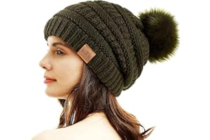 REDESS Damski Zimowy Pom Pom Beanie Kapelusz z ciepłym polarem podszewanym, gruby Slouchy Snow Knit Chunky Baggy Czapka narciarska