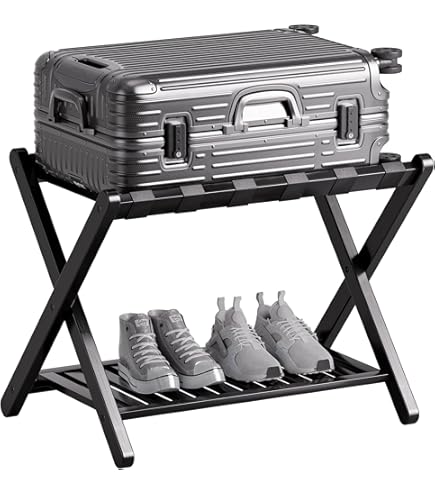 Portavaligie Pieghevole GYMAX - 2 Ripiani, Carico 50kg, Bianco, Per Casa E Hotel - Foto 2