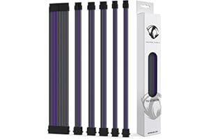 Reaper Cable Zestaw przedłużający PSU - przedłużacze zasilaczy - 1 x 24-pinowe / 2 x 8-pinowe / 2 x 6 pinów / 1 x 4+4-pinowe - z grzebieniami - 30 cm (węgiel i fioletowy)