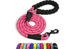Taglory Smycz dla psa z miękkim wyściełanym uchwytem, odblaskowa, wielokolorowa, dla dużych psów, 1,2 m, 1,2 cm, różowa