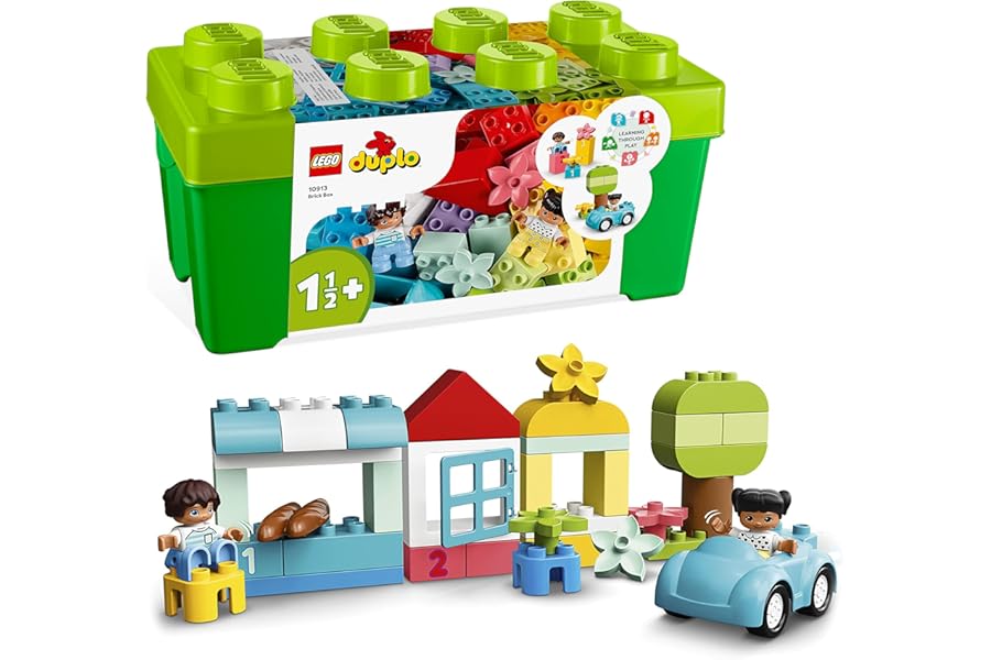 LEGO DUPLO Brick Box - Educational Stacking Toys for 1+ Year Old Boys & Girls - incl. Colourful Number Bricks, a Car & 2 Figures, plus Toy Storage - 10913